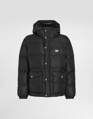 Dolce&Gabbana Nylon down jacket with hood and branded tag Black G9AOKTGG781