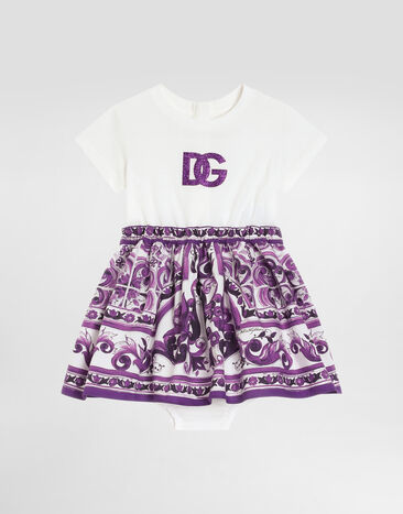 Dolce & Gabbana Majolica-print jersey and poplin dress Multicolor L2JDAGG7PEE
